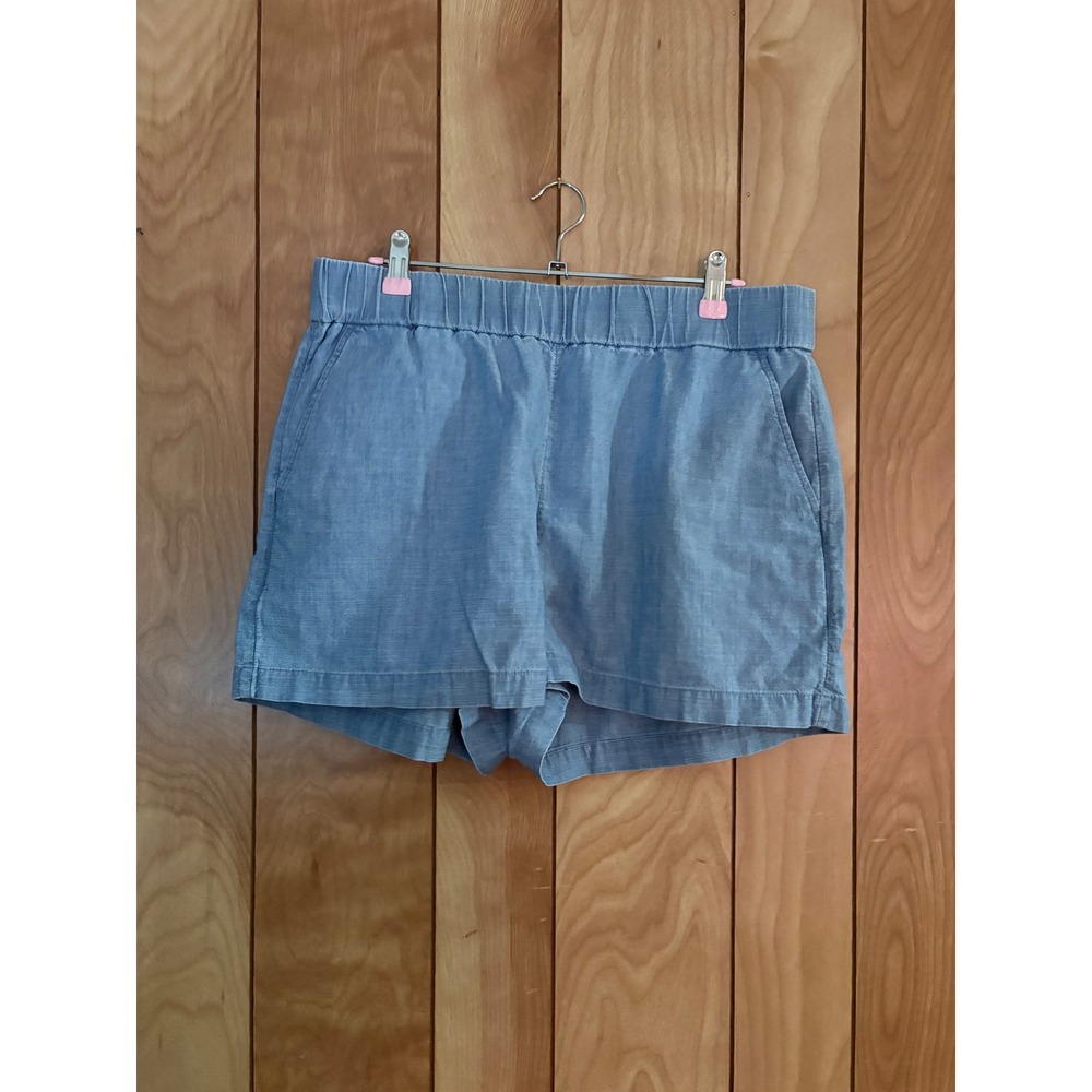 J.Crew Womens Blue Cotton Chambray Pull On Shorts Elastic Waist Size M